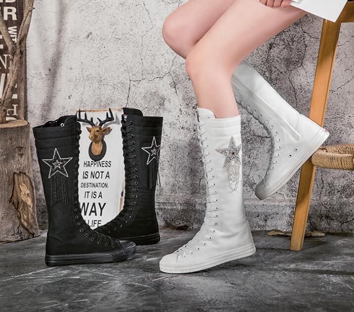 Tenis Women Shoe Ladies Canvas Boot Casual Flat Shoes Sequins Tassels Zipper Boot Comfortable Vulcanized Sneakers