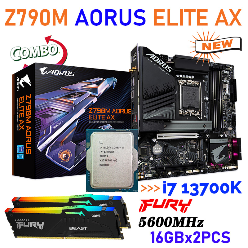 LGA 1700 Motherboard Z790 Gigabyte Z790M AORUS ELITE AX With Intel Core i7 13700K Processor Kit Fury 5600MHz DDR5 Memory 32GB