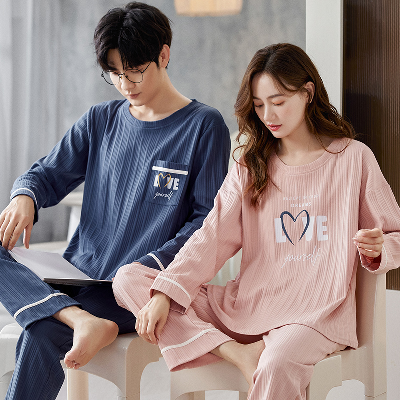 Women's Sleepwear Spring Couple Knitted Cotton Elegant Pajamas for Women Casual Pyjama Long Sleeved Plaid Sleepwear Sets Fashion Homewear 3XL 230