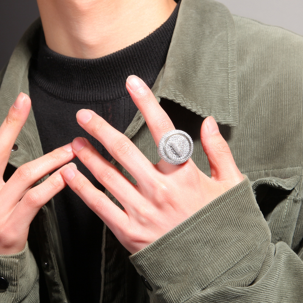 Iced Out Custom Letter Name Rotate Ring Band for Men 18K Real Gold Personalized Initial Rings Rotating Anti-stress Anxiety Hip Hop Party Jewelry Lover