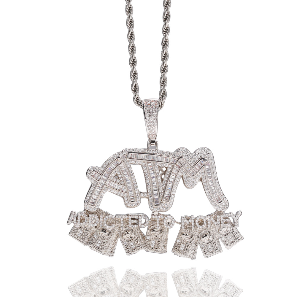 Hip Hop Iced Out Bling Letter ATM Pendant Necklaces Addicted to Money Rapper 18K Real Gold Plated Charms For Women Men Miami Hiphop Grunge Punk Jewelr