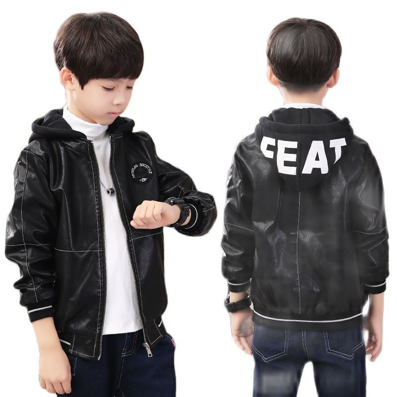 Jackets PU Leather Spring Autumn Jacket For Boy Korean Version Fashion Coat Western Style Casual Handsome Children's Clothing 230310