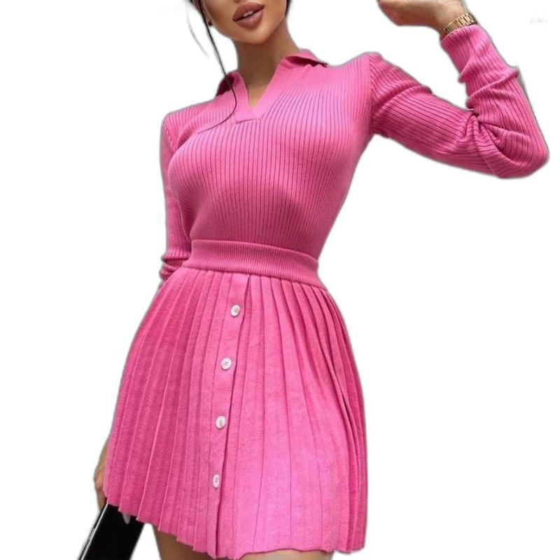 Casual Dresses Fashion Outfits Knitted Sweaters Top And Pleated Skirts 2 Piece Sets Women Pleat Autumn Winter Matching Set Dress
