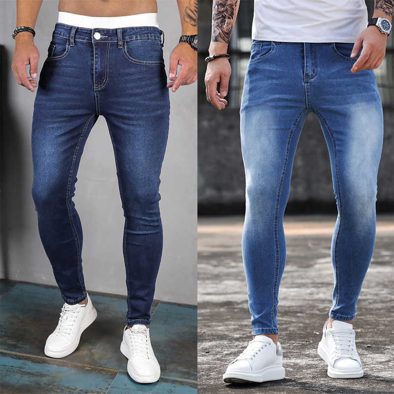 Men's Jeans 2023 New Stretch Skinny Blue Solid Color Elastic Classic Men Slim Fashion Denim Trousers Male Streetwear Y2303