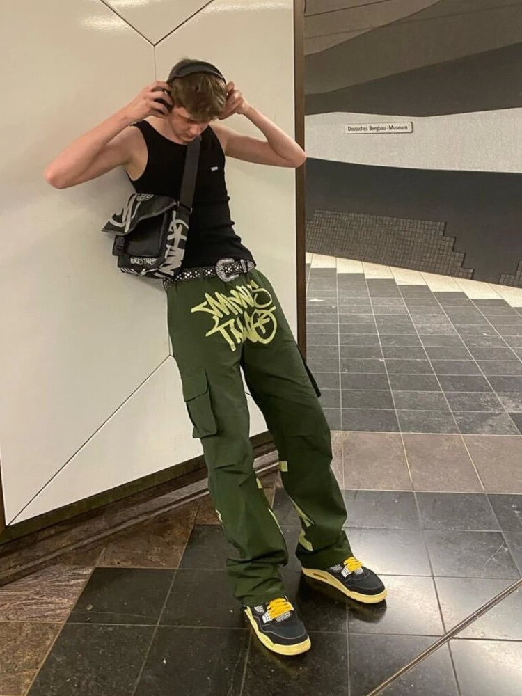 Mens Pants High Waist Straight embroidery Joggers Women Baggy Vintage Harajuku Y2k Cargo Fashion Streetwear Pockets 230310