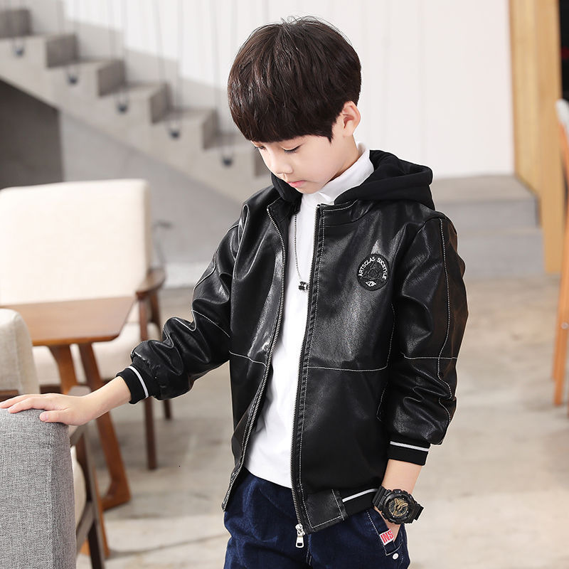 Jackets PU Leather Spring Autumn Jacket For Boy Korean Version Fashion Coat Western Style Casual Handsome Children's Clothing 230310