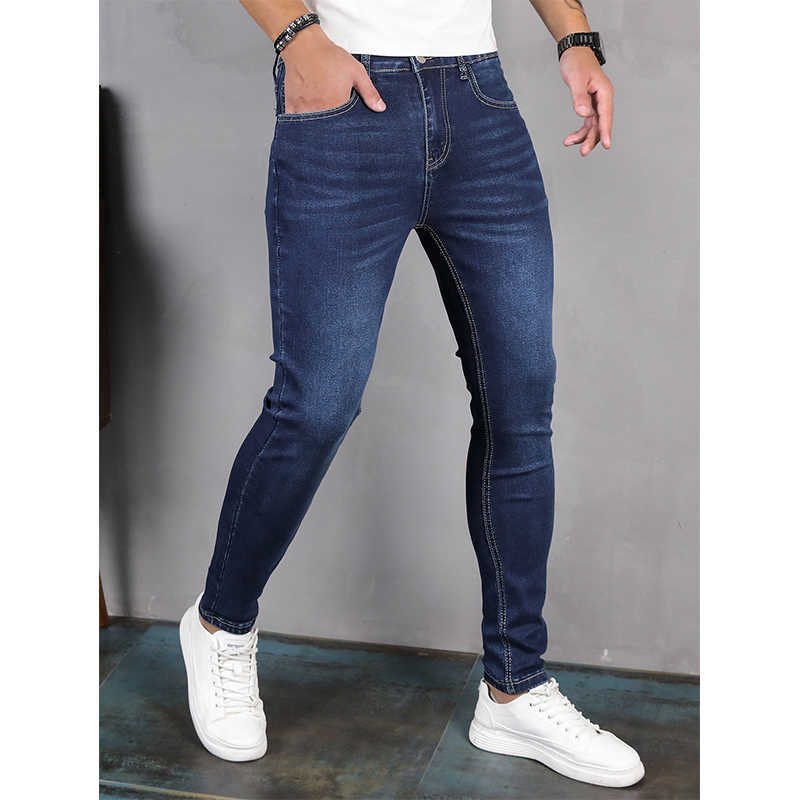 Men's Jeans 2023 New Stretch Skinny Blue Solid Color Elastic Classic Men Slim Fashion Denim Trousers Male Streetwear Y2303