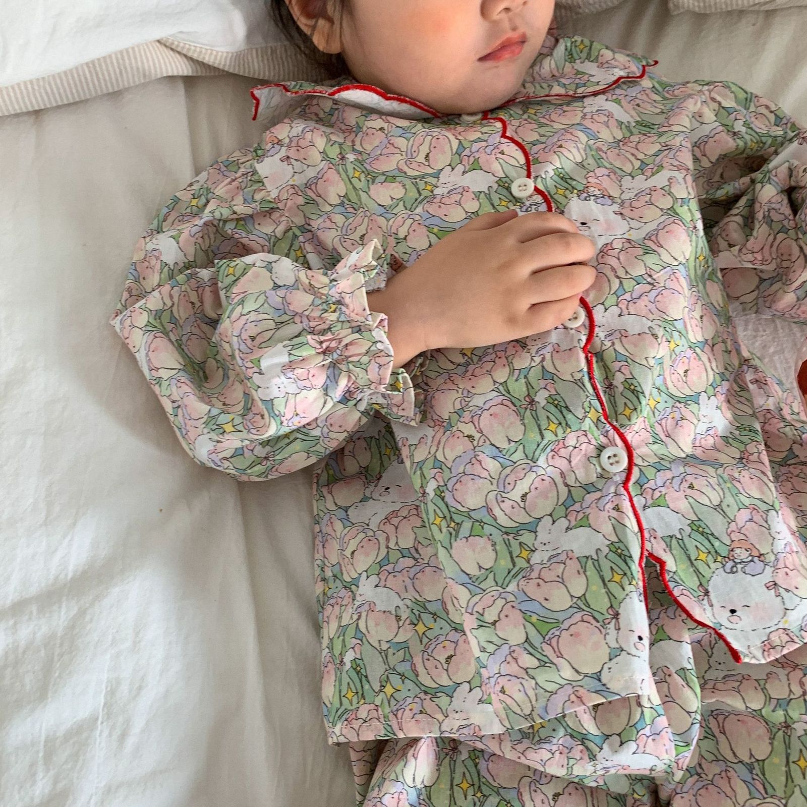 Pajamas Korean Children's Clothing Lovely Cartoon Bunny Print Pajamas Sets Grils Kid Home Clothes Sleepwear Top and Pants Set 230310