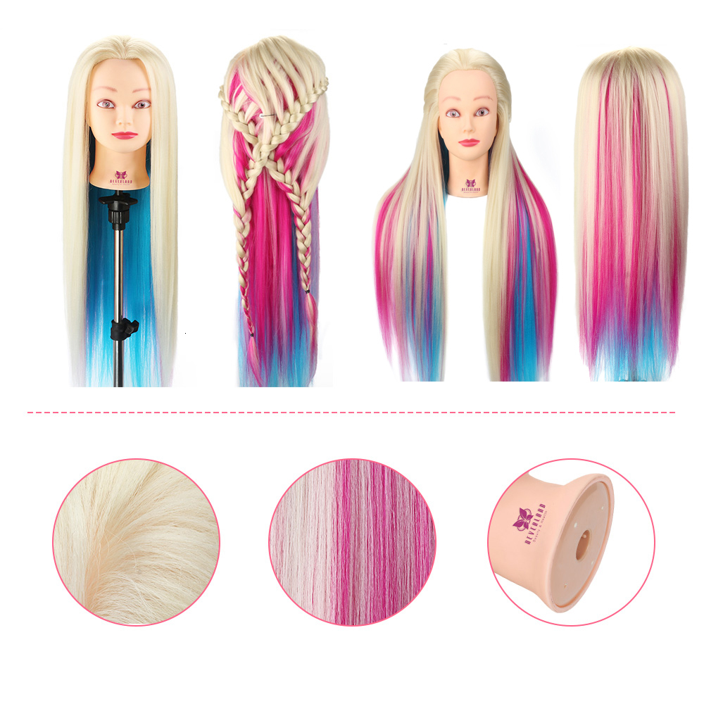 Mannequin Heads Neverland 29Inch Colorful Synthetic Hair Mannequin Head For Hairstyles Hairdressing Training Head Dummy Doll Clamp Accessories 230310