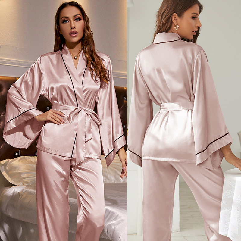 Women's Sleepwear Female Pajamas Set Spring Summer Rayon Long Sleeve Trouser Pijamas Suit Sexy Loose Casual Sleepwear Home Clothes Loungewear 230