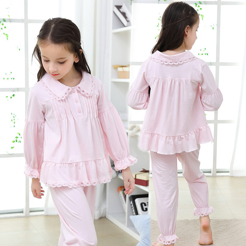 Pajamas Girl Pajama Set Kids Home Cloth Girls Pyjamas Cotton Long Sleeve Lace Cute For Children Princess Retro Sleepwear Cute Nightwear 230310