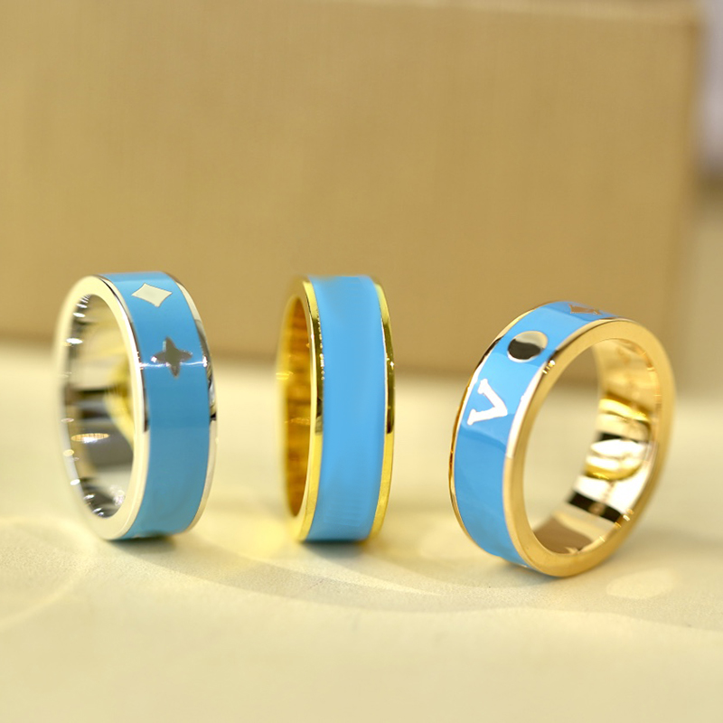 Luxurys Designers Ring Printed Rings For Women Classic Blue Surface Couple Rings Top Level Gift Casual Fashion Party Gold Silver Rose Gold