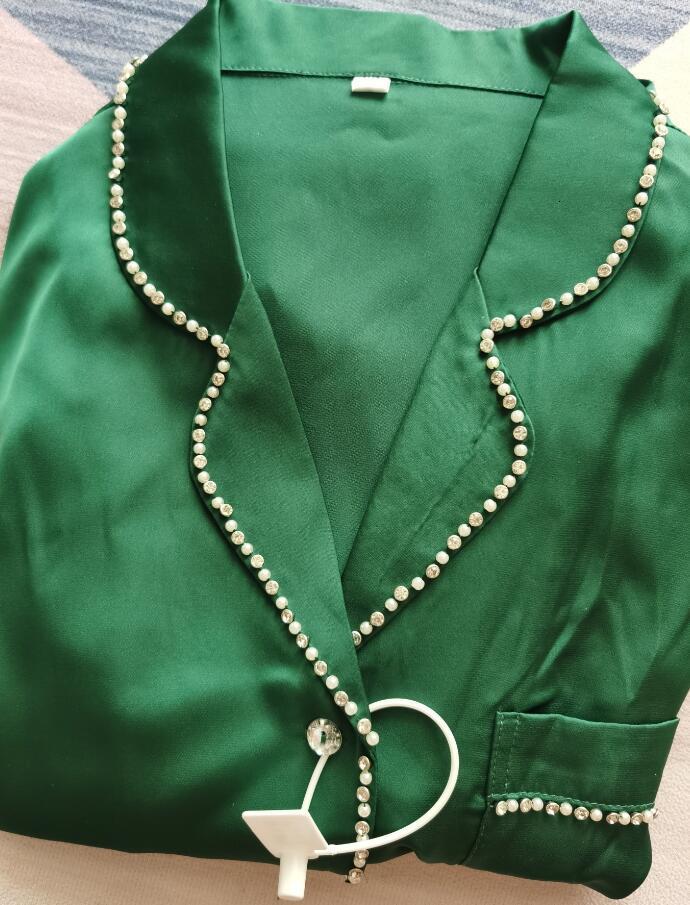 Women's Sleepwear Women's Silk-encrusted Diamond-trimmed Long-sleeved Long Pants Pajama Set Wear Home Suit Silk Pajamas Sexy Pajamas 230310