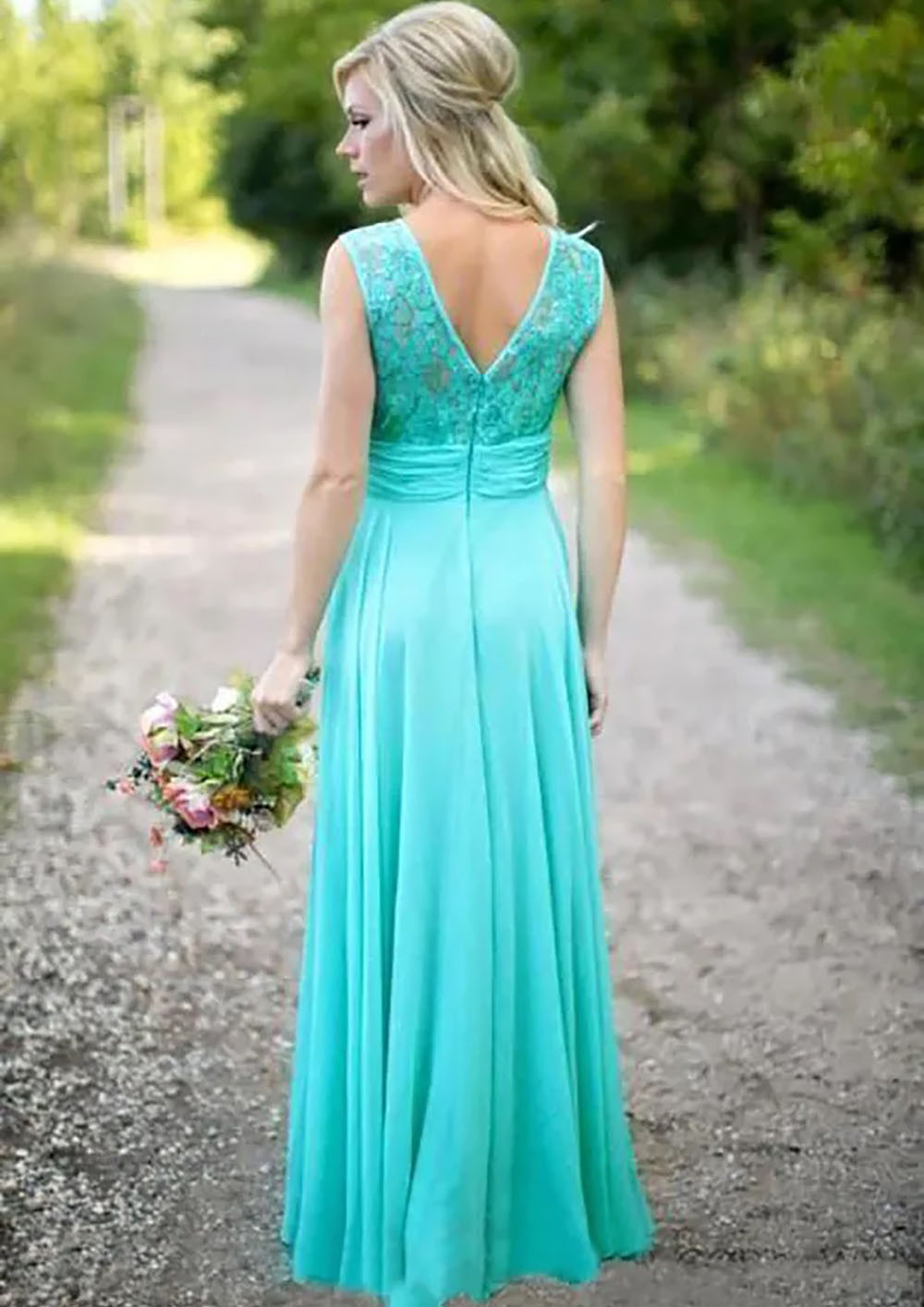Bridesmaid Dresses Formal Gown For Weddings A Line O-Neck Sleeveless Floor-Length Chiffon Lace Plus Size New Zipper Pleat NONE Train