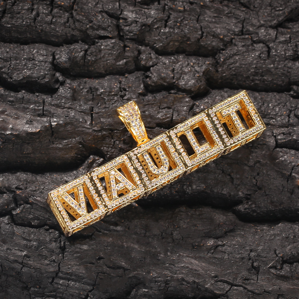 Cube A-Z Initial Letter Custom Name Pendant Necklace Personalized Square Iced Out Cubic Zircon CZ Stone 18K Real Gold Charm Hiphop Crystal DIY Jewelry