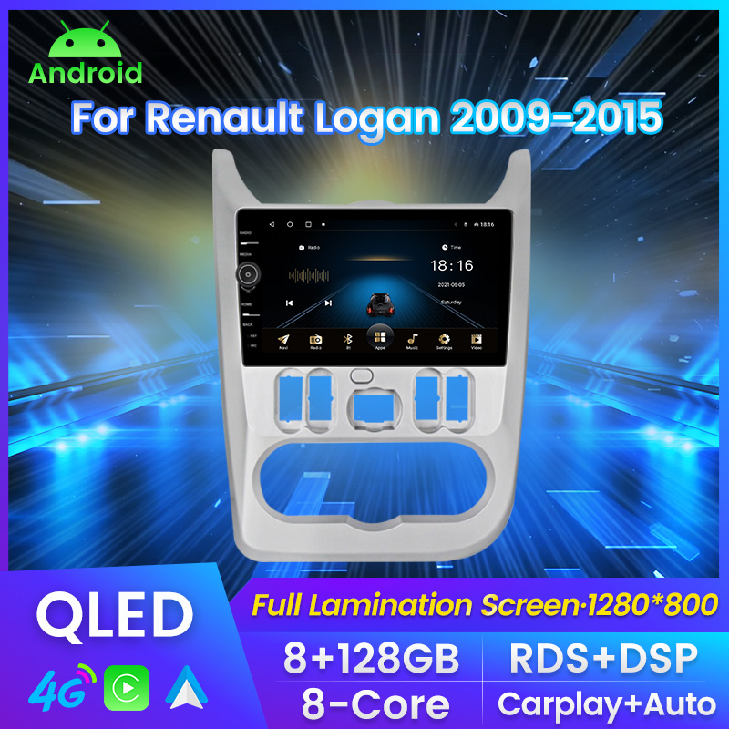 Radio DVD de voiture pour Renault Logan 2009-2015 9inch Qled Android 11.0 Carplay Cooling venti