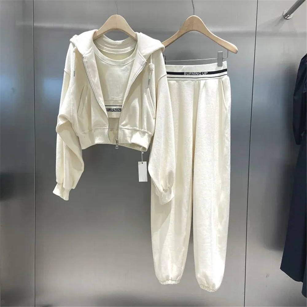 Womens Two Piece Pants Tracksuits Women Leisure Sports Suit Hoodie Long Pants Vest ThreePiece Sets Oversized Sportwear Tracksuit Set Autumn Suits Y2k 