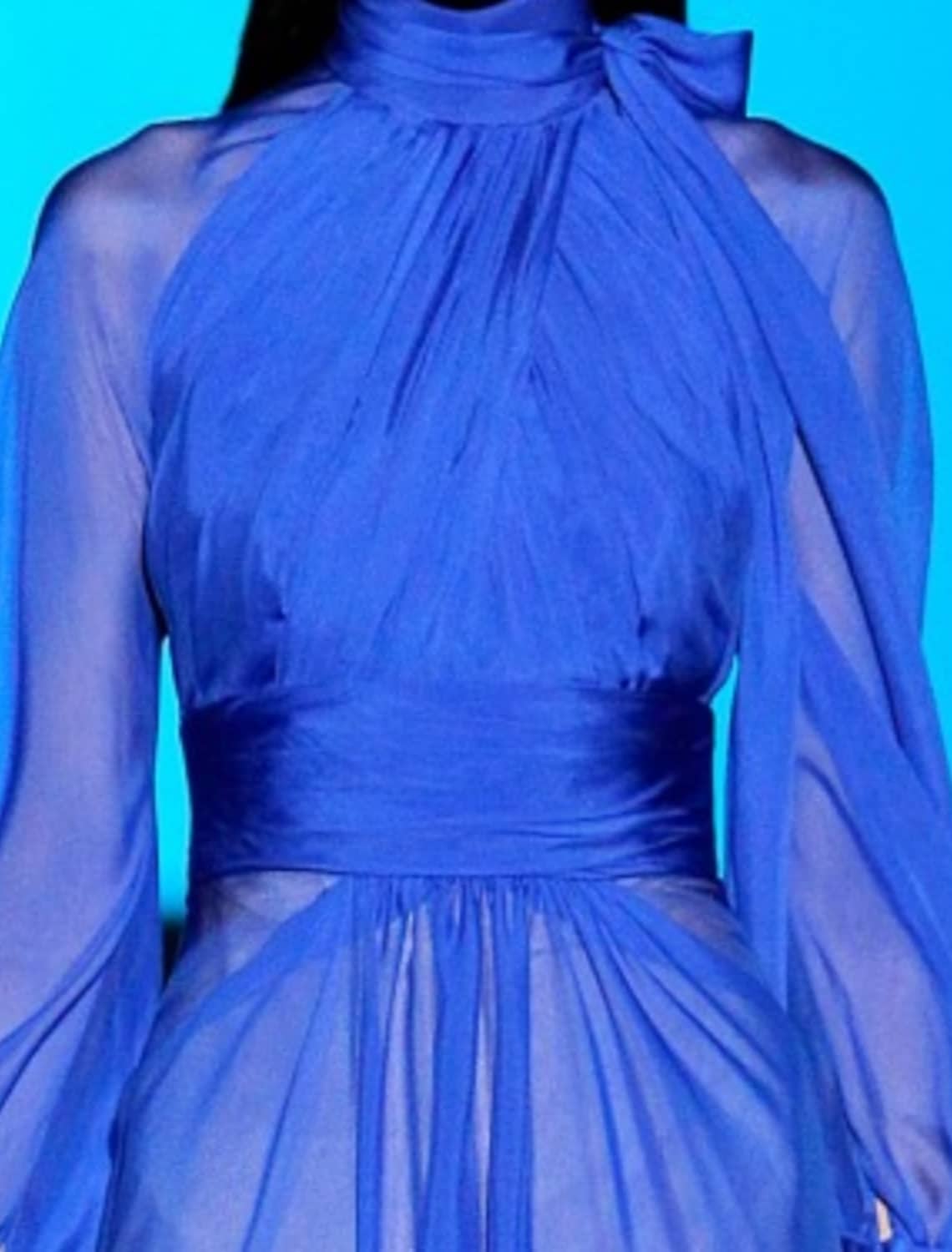 Royal Blue Evening Formal Dress High Neck 3/4 Length Sleeve Pleats Floor Length Chiffon Celebrity Prom Party Gowns Vestidos De Feast 2023