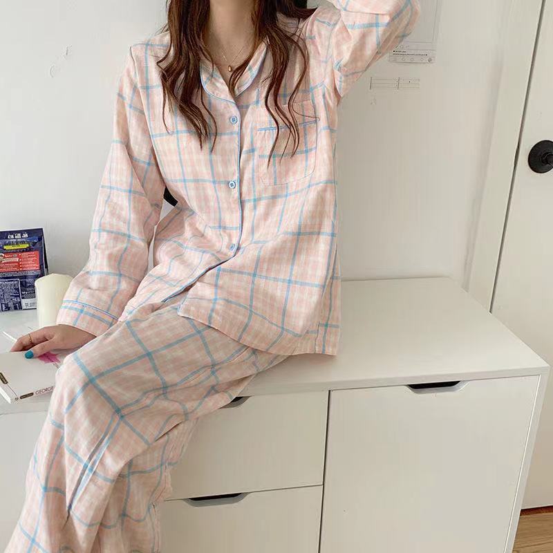 Women's Sleepwear Korean Style Pajamas Set for Women Full Sleeve TopsLong Pants 2 Pieces Suit Lounge Wear Casual Loose Pyjamas Sleepwear 230310