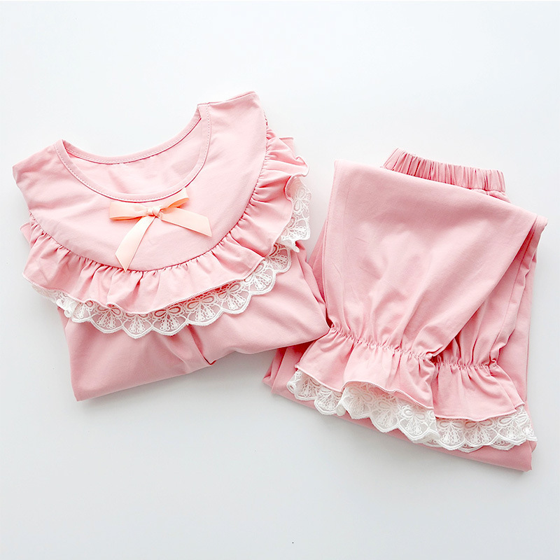 Pajamas Autumn Girl Pajama Set Kids Home Cloth Women Pyjamas Cotton Long Sleeve Lace Cute for Children Princess Retro Sleepwear 230310
