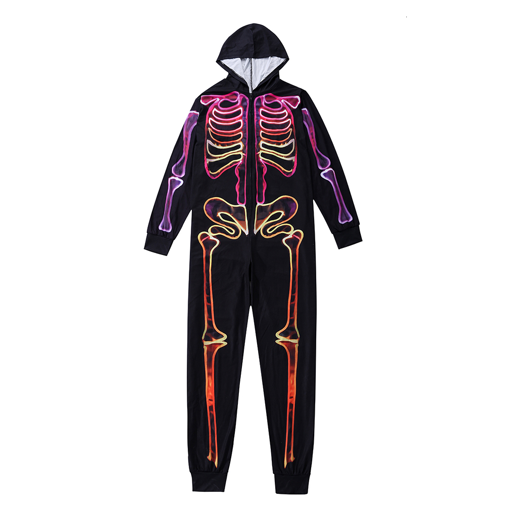 Family Matching Outfits Halloween Scary Skeleton Costume for Adult Kids Horror Skull Jumpsuit Carnival Party Hodded ParentChild Pajama 230310