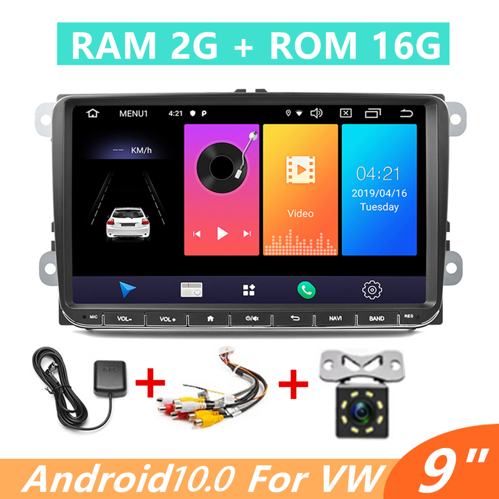 Voiture DVD Radio Multimedia Video Player Navigation GPS 2Din DVD Android10 Carplay WiFi pour VW Volkswagen Golf Polo Skoda Rapid Octavia