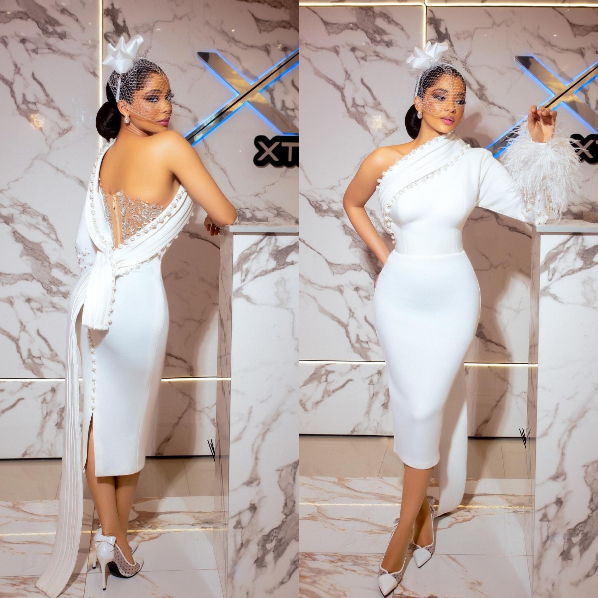 Elegant 2023 Short Wedding Dresses Bridal Gowns Pearls One Shoulder Feather African Vestidos robes de soiree for Bride