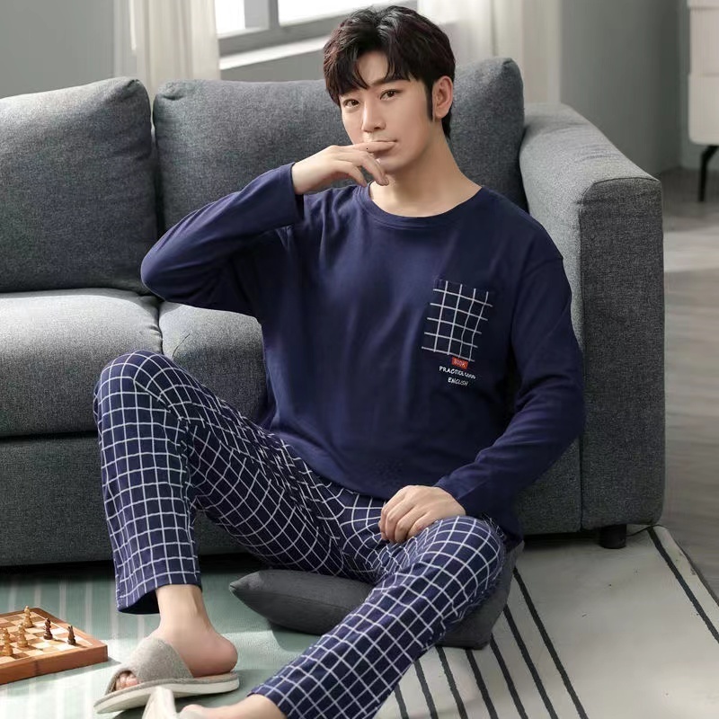 Men's Sleepwear SUO CHAO Pajamas Sets For Men's Long Sleeve Round Neck Tops And Pants Print Pyjamas Nightgown Sleepwear Homewear 230317