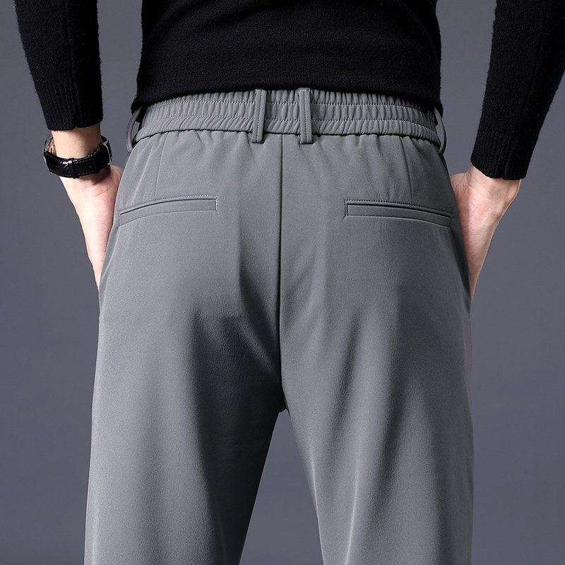 Men's Pants Spring Autumn Men's Casual Pants Business Stretch Slim Fit Elastic Waist Jogger Korean Classic Thick Black Gray Trousers Male 23