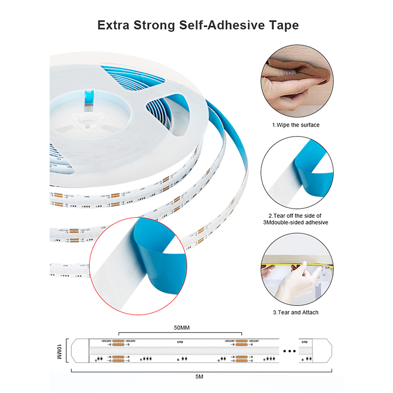 RGB COB LED Strips 810LEDs/m 840leds/m 10mm DC12V or 24V High Density Flexible Tape MixColor IP20 No-Waterprof 5m/roll