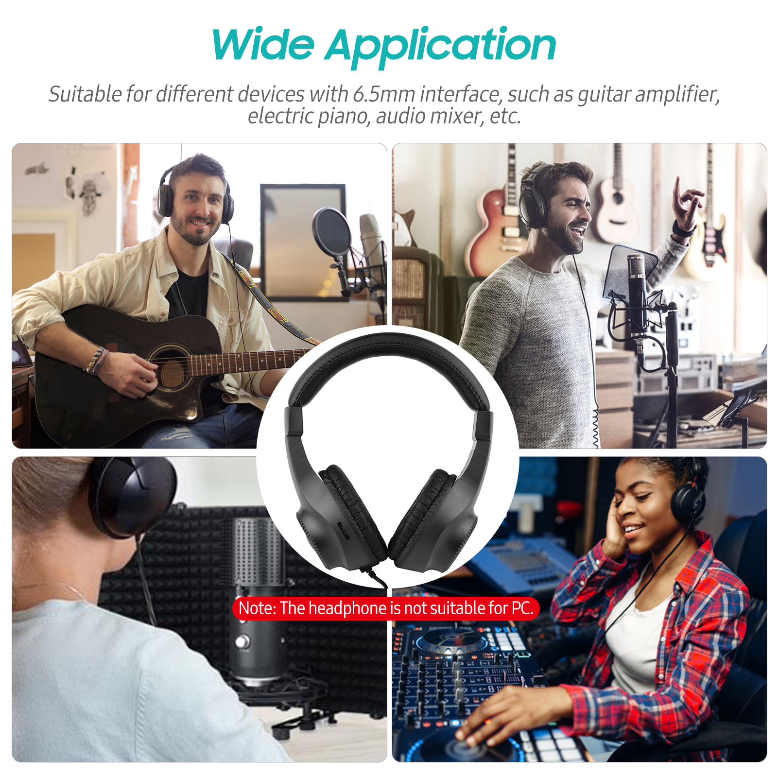 NEW Wired Stereo Monitor Headphones Over-ear Headset with 50mm Driver 6.5mm Plug for Guitar Amplifier Electric Piano Audio Mixer
