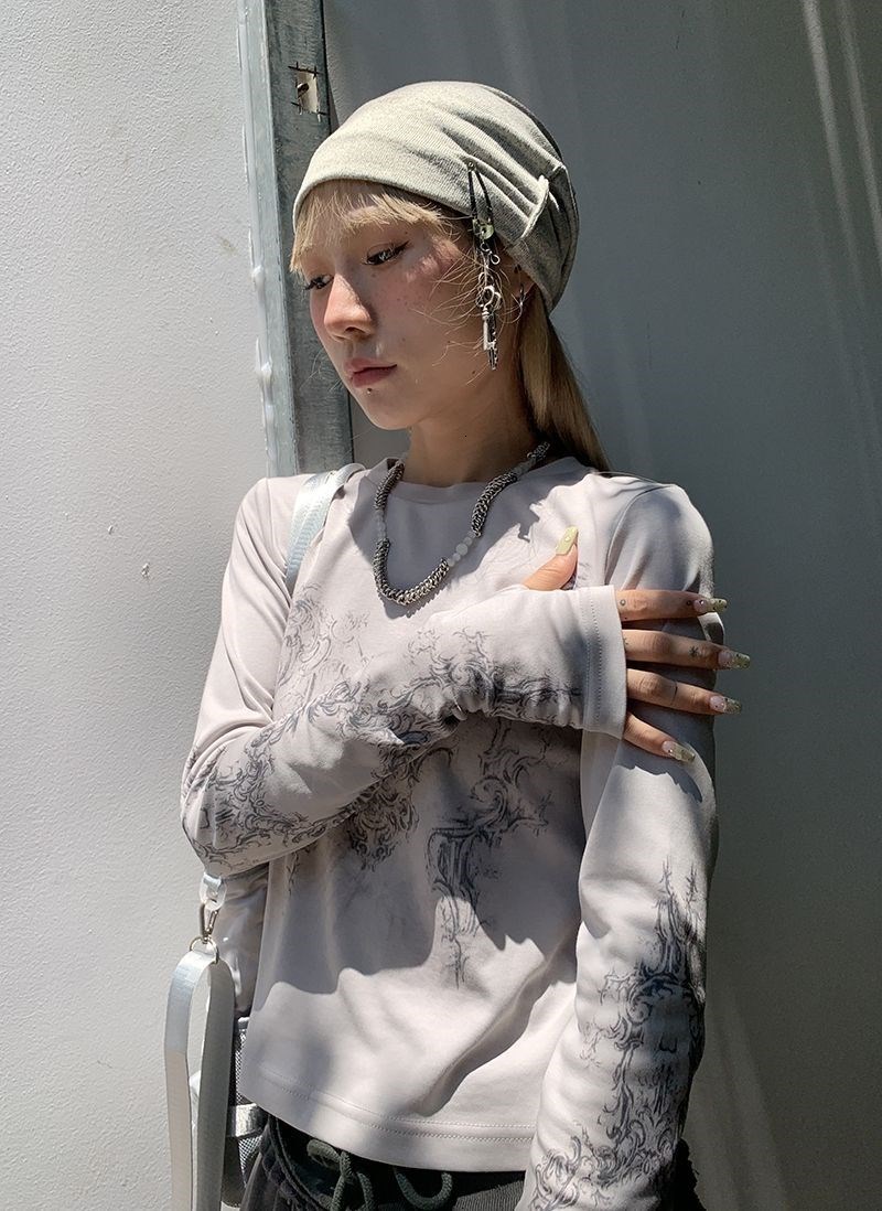 Women's TShirt Vintage Women Clothes Y2K Tshirts Blusas Oneck Long Sleeve Print Tunic Grunge Woman Clothing Fashion Casual Crop Tops EMO 230311