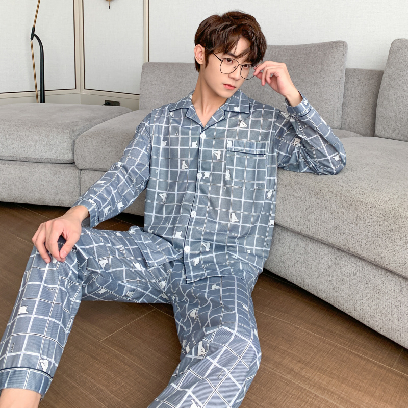 Men's Sleepwear CAIYIER Striped Men Sleepwear Long Sleeve Cardigan Long Pants Nightwear Male Pyjama Autumn Winter Loounge Wear Plus Size 2XL-4XL 
