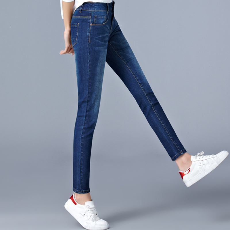 Women's Jeans Jeans for woman high waist full Length skinny pencil black blue Denim pants 100kg 230311