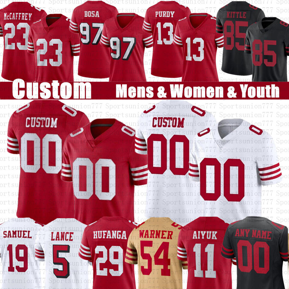 Deebo Samuel Christian McCaffrey George Kittle Custom Football Jerseys Brock Purdy Talanoa Hufanga Fred Warner Nick Bosa Trey Lance Brandon Aiyuk Jerry Rice Willis, Youth
Deebo Samuel Christian McCaffrey George Kittle Custom Football Jerseys Brock Purdy Talanoa Hufanga Fred Warner Nick Bosa Trey Lance Brandon Aiyuk Jerry Rice Willis, Youth