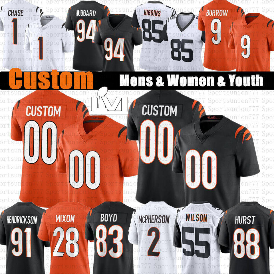 Joe Burrow JaMarr Chase Tee Higgins Custom Football Jerseys Evan McPherson Mixon Sam Hubbard Trey Hendrickson Tyler Boyd Hayden Hurst Daxton Hill Chidobe Awuzie, Women
Joe Burrow JaMarr Chase Tee Higgins Custom Football Jerseys Evan McPherson Mixon Sam Hubbard Trey Hendrickson Tyler Boyd Hayden Hurst Daxton Hill Chidobe Awuzie, Women