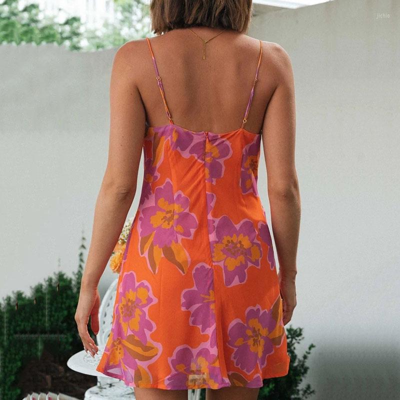 Casual Dresses Boho Dress Summer Floral Print Sleeveless Sling Beach Mini Holiday Sundress Vestidos Drop Clothing Women