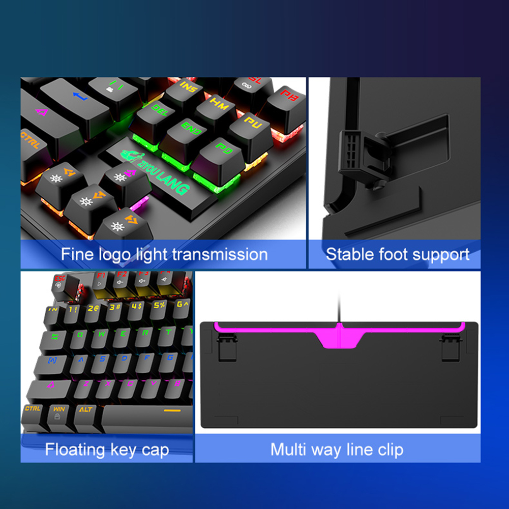 K2 87 Keys Mechanical Gaming Keyboards Colorful LED Backlit USB Wired Mechanical Keyboard Blue Switch for Tablet Desktop Compute