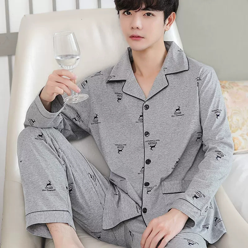Men's Sleepwear Autumn Men Pajamas Set Casual Sleepwear For Man Shirt Full Sleeve Pyjama Men's Fashion Soft Homewear Clothes Plus Size 23031