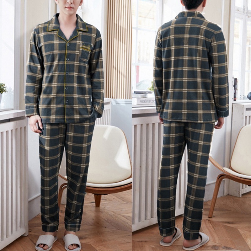 Men's Sleepwear Men's Pajama Sets Simple Sleepwear Long Sleeve Cotton Top Pant Leisure Outwear Soft Autumn Winter Plus Size Loungewear 23031