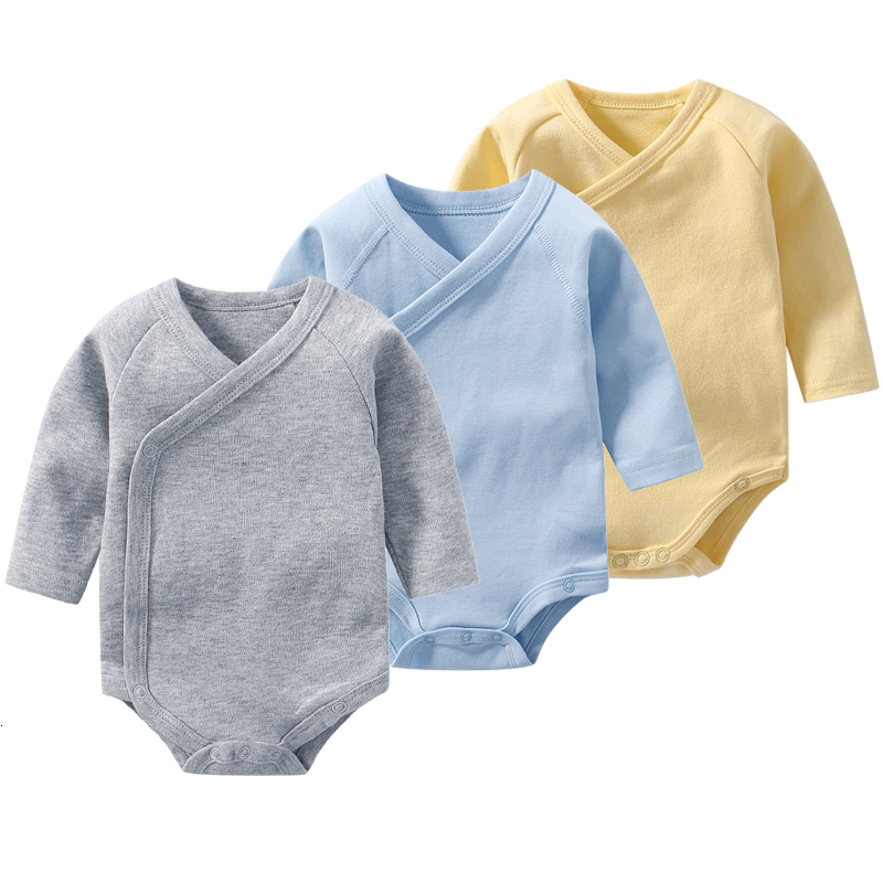 Rompers 3Pcs born Fall Jumpsuit Baby Boy Girl Long Sleeve Rompers Infant Toddler Clothes 100% Cotton Bodysuit Solid Color 230311