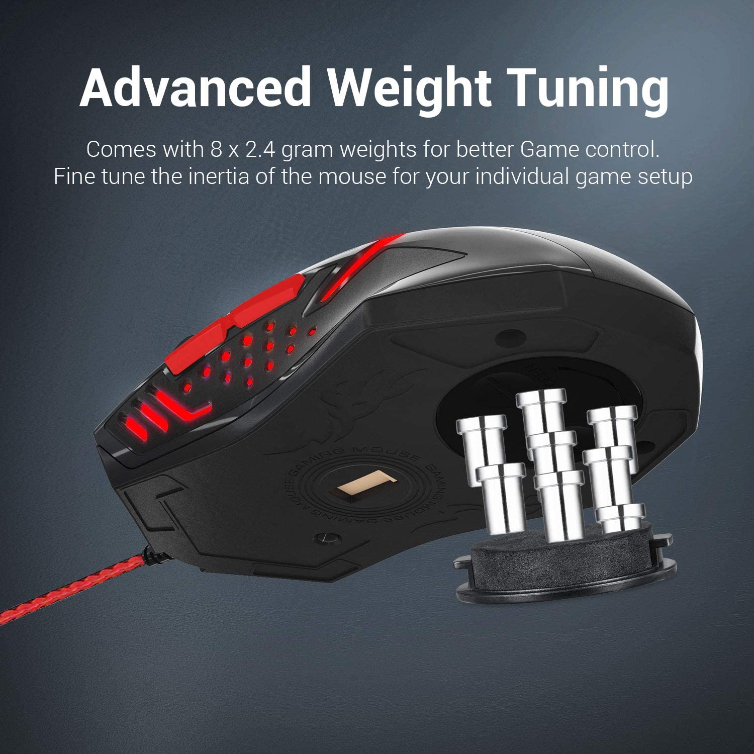 n M601-BA Gaming Mouse and Mouse Pad Combo Wired MMO 6 Button Mouse 3200 DPI Red LED Backlit for Windows PC Gamer