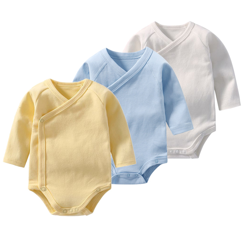 Rompers 3Pcs born Fall Jumpsuit Baby Boy Girl Long Sleeve Rompers Infant Toddler Clothes 100% Cotton Bodysuit Solid Color 230311