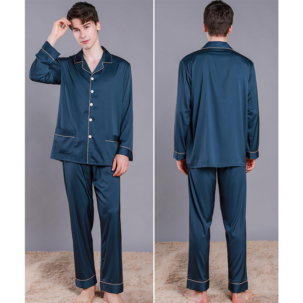 Men's Sleepwear Men Summer Ice Silk Sleepwear Thin Breathable Pajama Sets Solid Color Silk Pajamas Comfort Satin Pajama Male Casual Pijama 230317