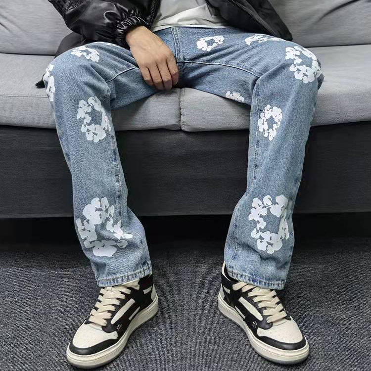 Mens Straight Jeans Flower Full Print Jean Pants Oversized Streetwear Straight Casual Denim Trousers, White
Mens Straight Jeans Flower Full Print Jean Pants Oversized Streetwear Straight Casual Denim Trousers, White