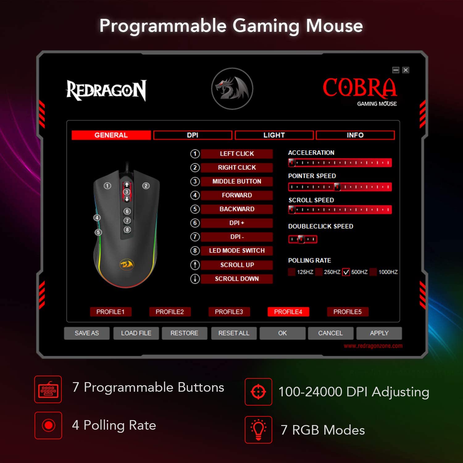 n M711-FPS Cobra Optical Switch (LK) Gaming Mouse RGB Backlit 24000 DPI 7 Programmable Buttons PC Computer Gaming Mice