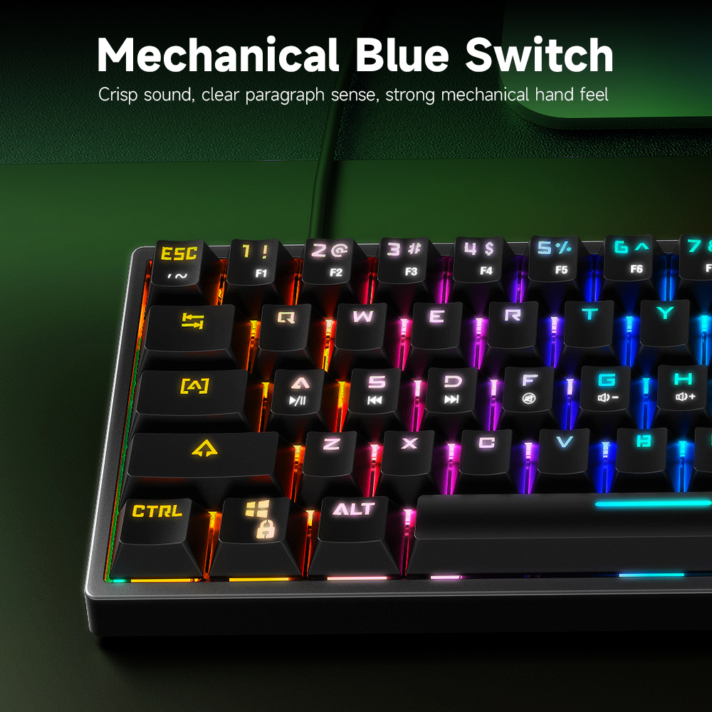 K71 USB Wired Mechanical Keyboards 71 Keys Hot Swappable RGB Gaming Keyboards Blue Switch ABS Keycaps TYPE-C Detachable Cable
