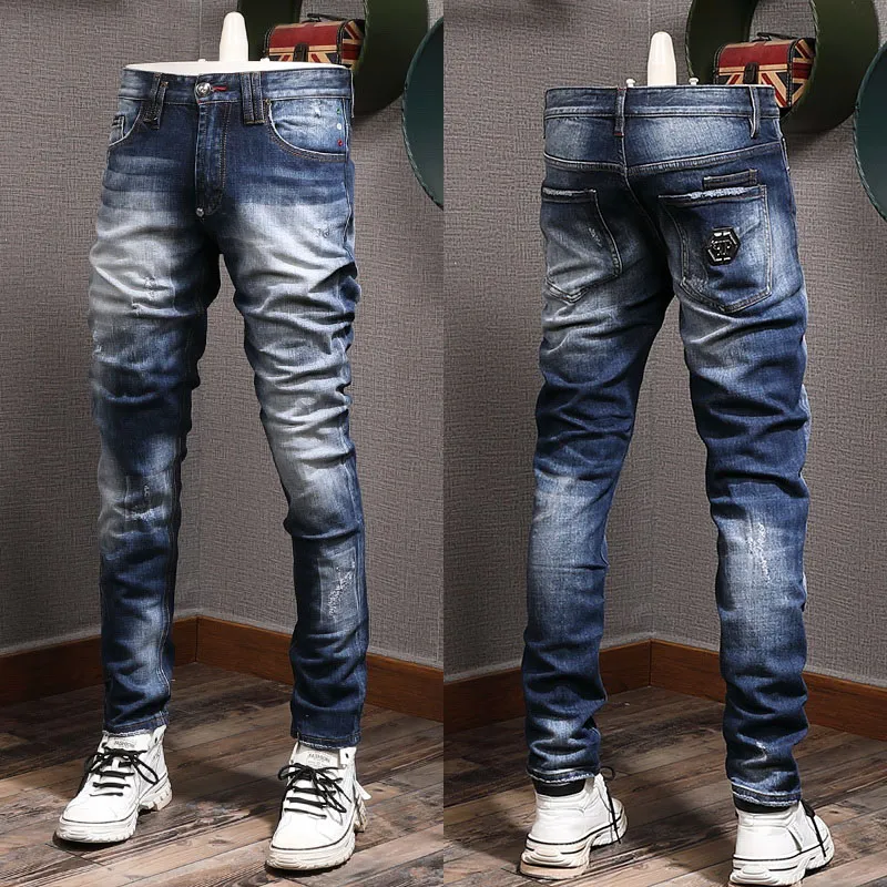 Blue Damage Jeans Men Popular Denim Pants Pencil Leg Cowboy Trousers Slim Fit nHa, P-8350
Blue Damage Jeans Men Popular Denim Pants Pencil Leg Cowboy Trousers Slim Fit nHa, P-8350