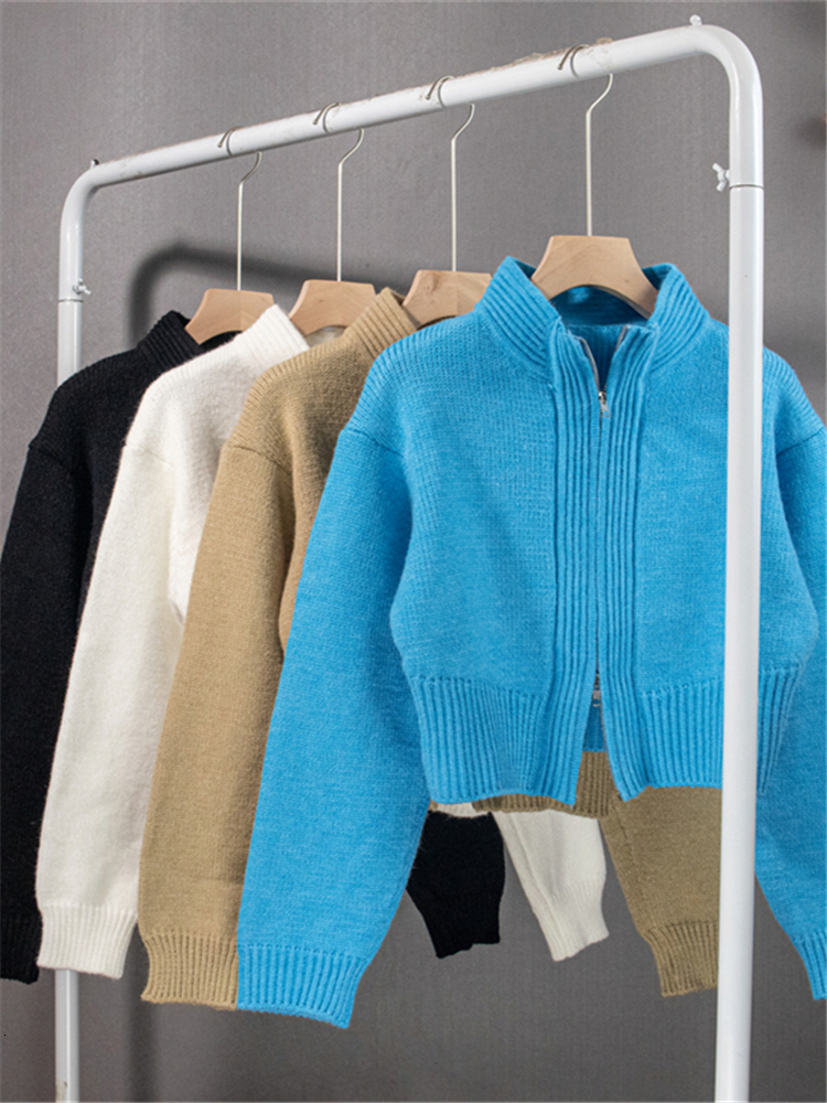 Women's Knits Tees Colorfaith SWC3217JXQ 2023 Zippers Cardigans Knitted Vintage Fashionable Elagant Autunm Winter Sweaters Short Tops 230310