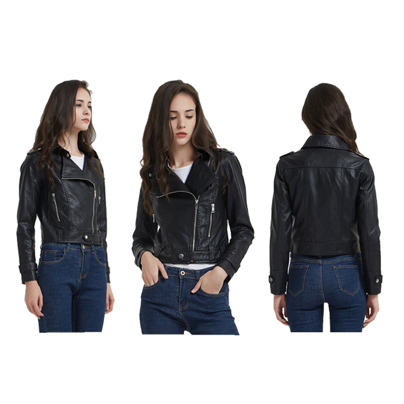Women's Jackets Elegant Short Jacket Women Zip Pocket Fashion Leather Coat Lady Lapel Outfit Clothes Female Locomotive Style Streetwear Girl Top 